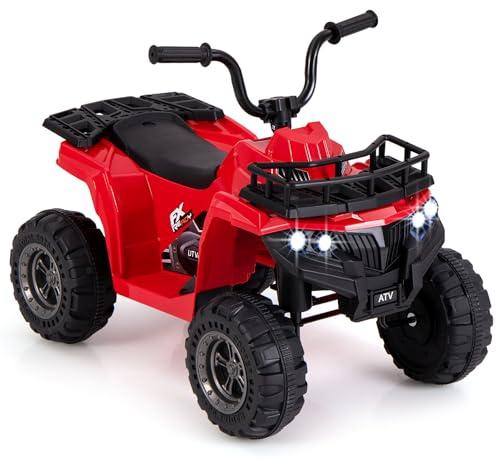 GYMAX Kids Electric Quad Bike, 6V Battery Powered Toy Car with MP3 Player, LED Headlights, Storage Basket, Forward & Backward, Children Ride on ATV for 2-5 Years Old Boys Girls (Red)