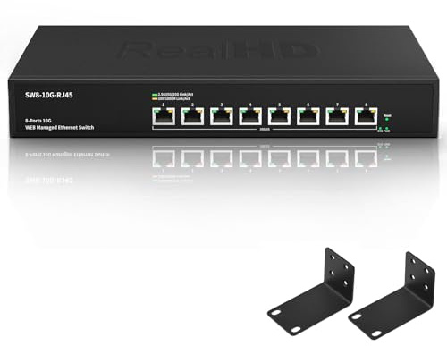 Switch Ethernet di rete gestito Web RJ45 a 8 porte da 10 Gb con 8 porte Base-T da 10 Gb | Supporto Swicth Multi-Gig da 10 Gigabit 10G-5G-2.5G-1G-100M | Montaggio su rack | Larghezza di banda 160G |