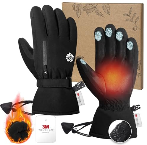 Ski Gloves for Men Women Waterproof Insulated, Winter Snow Gloves for Extreme Cold Weather with 3M Thinsulation, Warm Touchscreen Anti-Slip Glove with Zipper Pocket for Skiing Snowboard Alaska Cruise