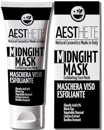Maschera Viso Punti Neri con Argilla Nera, Acido Glicolico 5% e Carbone Vegetale – Purificante Detox per Pelle Grassa, Mista e Sensibile – Maxi Formato 250ml – AESTHETE Made in Italy