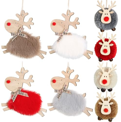 BOFUNX 8pcs Colgantes para Árbol de Navidad Adornos Colgantes Navideños de Madera Accesorios Decoraciones Navideñas Regalos