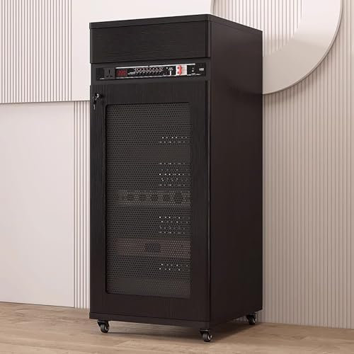 Elitix HiFi Rack Verstellbarer Audioschrank mit Regalen und Schubladen, Beweglicher AV-Medienständerturm mit Schneller Wärmeableitung, Organizer für Videokomponenten Im Studiobüro(Black,L)