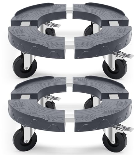 Humagineer Schwerlast-Pflanzenroller Grau Tragkraft 220KG, Rollbrett Pflanzen Outdoor und Indoor mit 76mm Rollen mit Bremse,Rollbrett rund verstellbar 38CM-48CM für Blumentopf und Sonnenschirme,2 Pack