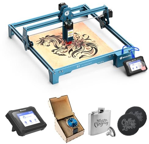 SCULPFUN S1 Laser Graviermaschine mit TS1 Bedienfeld, 0,06 mm hohe Präzision, 5,5 W Laserschneider Lasergravierer für DIY Kunsthandwerk Holz Metall Acryl Leder, Schneller Fixfokus