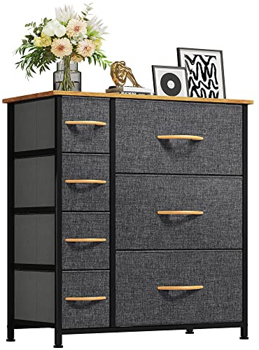 YITAHOME Kommode,Kommode mit 7 Schubladen,Schrank,Stoffschubladen mit Griffen,Metallgestell,für Wohnzimmer Flur Schlafzimmer,Dauerhaft,Dunkelgrau