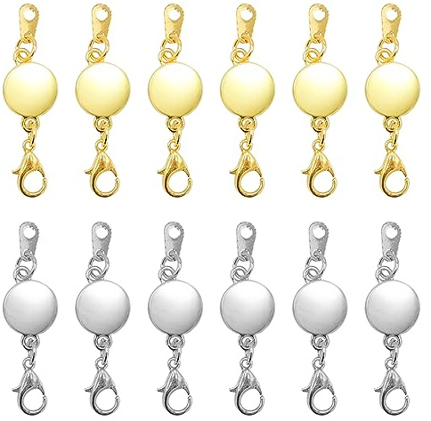 12 Stück Magnetischer Kettenverschluss, Schmuckverbinder, runde Magnetverschlüsse, Verschlüsse Armbandverlängerung, für Handwerk, Schmuck, DIY, Halskette (Gold, Silber)