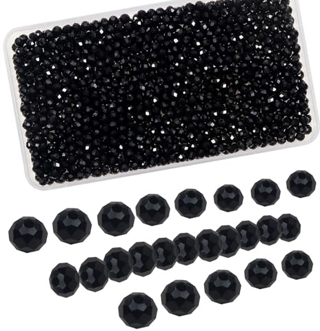 TOAOB 1000 Pezzi 4mm Perline di Vetro di Cristallo Sfaccettato Neri | Perline in Vetro, per Bigiotteria Braccialetti Collane Orecchini Creazione di Gioielli