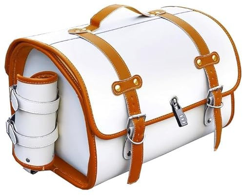 RUIHAHA Motorrad Tasche für Yamaha TMax TMAX 530 560 SX DX TMAX530 TMAX560 Wasserdicht Motorrad Hecktasche Motorcycle Saddle Bag Motorräder Werkzeugtasche Motorräder Satteltasche,E White+Brown