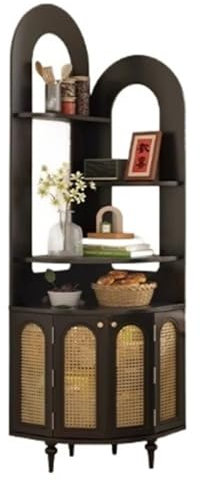 GLigeT Bücherregal Französisches Eckregal, dreieckiges fächerförmiges Vintage-Bücherregal aus Massivholz, Aufbewahrungsschrank for das Wohnzimmer Bücherturm(Schwarz)