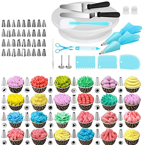 getuse Kit de décoration de gâteau 52 pièces avec douilles en acier, poches à pâtisserie en silicone et plateau tournant pour pâtisserie et glaçage