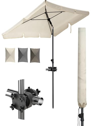Menz Sonnenschirm Balkon 3-teiliges Komplettset - UPF 50+ Sonnenschirm rechteckig 200 x 125 cm + robuster Sonnenschirmhalter Balkongeländer + Sonnenschirmhülle, Sonnenschutz Balkon