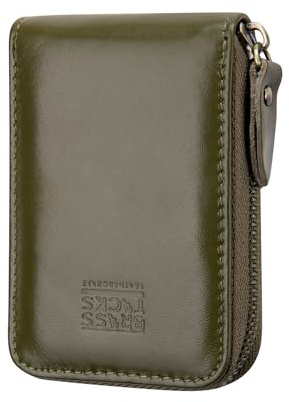 BRASS TACKS Leathercraft Kreditkartenetui Echtleder Vintage RFID-Schutz Reißverschluss Multifächer-Kartenhalter Portmonee Geldbörse Unisex