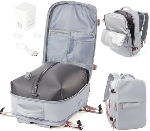WEPOET Vakuum Rucksack Handgepäck Flugzeug mit Schuhfach, Ryanair Reiserucksack Handgepäck mit Vakuumsystem, Rucksack Wasserdicht Laptop 14 Zoll für Damen Herren Airbag(Grau)