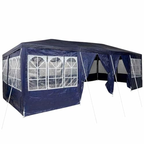 vidaXL Carpa para Fiesta de con 12 Paredes Laterales Azules, Eventos al Aire Libre. Mide 400 x 800 cm y Tiene un diseño Resistente al Clima, Ideal para reuniones, buffets y celebracion