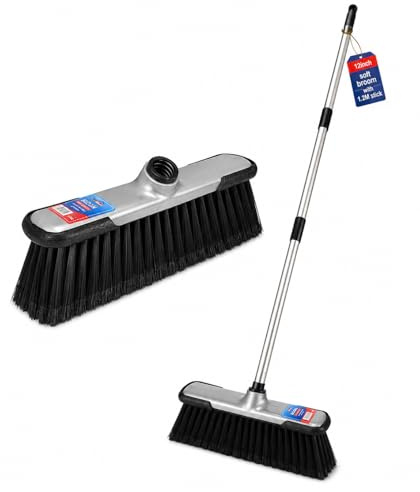 Soft Bristle Broom with 1.2M Long Handle Stainless Steel–Indoor Sweeping Brush for Tile, Wood, Laminate Floors – Lightweight Broom for Home, Kitchen, Patio Garden and Office Cleaning - By Best House