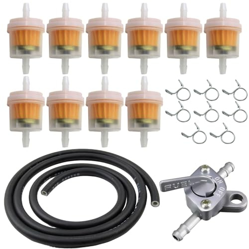Kraftstofffilter, 20 pcs Benzinfilter Kit, Universal 8mm Sprit Filter, Benzinfilter RasenmäHer, mit 10 Filtern Und 8 Schlauchschellen und Ventil, für Motorrad, Roller Mofa, Auto
