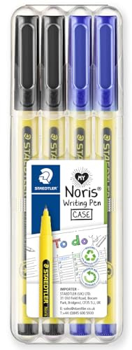 STAEDTLER 307 Noris Writing Pen - Handwriting Pens - 0.6mm Line Width - Ideal for School, Work, Office, etc - Clam Wallets - Pack of 4 - Black, Blue