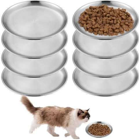 8 Stück Katzennapf Flach Edelstahl: 14cm Futternapf Katzennäpfe Katzenteller für Katzen mit Breiten Schnurrhaaren, Fallsicher Fressnapf Katzennapf Flach Futterschale für Kleine Hunde, Katzen