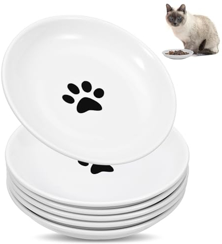 MumdoYAL 6 Stück Weiss Katzennapf Flach, Futternapf Katze Keramik, Katzen Napfset, Cat Bowl, Katzennapf Keramik, Für Katzen Und Kleintiere