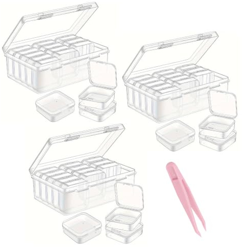 48 Pcs Bead Storage Box, 3 Set Small Plastic Storage Boxes with Tweezers | Clear Craft Organizer with Hinged Lids for Beads Craft DIY Diamond and Other Small Items