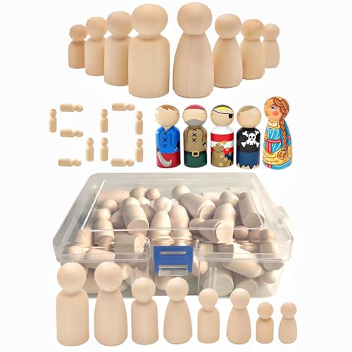 Miyobing Peg Dolls 50 Stück Unvollendete Holz Familie Figuren, Holzfiguren zum Bemalen, Spielfiguren Holz Groß Basteln Kunstprojekte, Familie DIY Basteln Hochzeitsfeier Dekor
