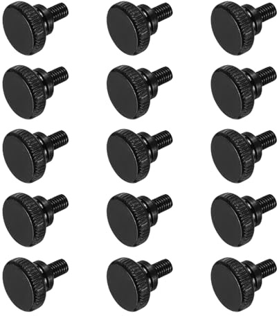 QUARKZMAN Tornillos Moleteados, 15Pcs Tornillos de Mano con Estriado M5 X 10mm con Cabeza Plana de Acero Carbono Negro Perno Herramienta de Reparación con Pomos de Agarre para el Hombro