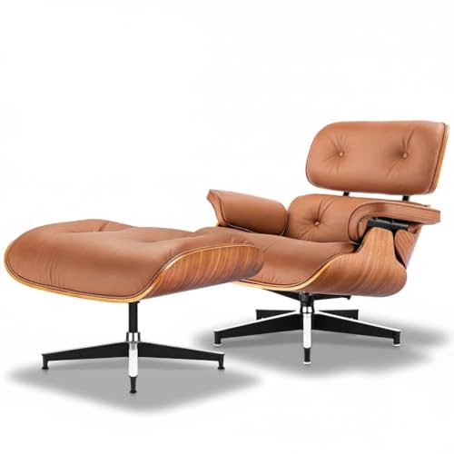 Asukale Echtleder Relaxsessel mit Fußhocker, Moderner Drehbarer Fernsehsessel, Chaiselongue mit Ottomane, Fixed Tilt Angle of 105°, Massiver Holzrahmen mit Gepolstertem Kissen, (Verbesserte)