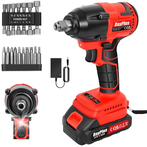 Huini 450N.M Heavy Duty Cordless Impact Wrench Kit, 1/2 Electric Ratchet Nut Gun with Battery, Charger & Sockets for Car Wheel Removal & DIY