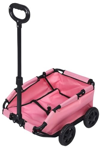 KESOTO Folding Travel Cart Pet Carrier Wagon Trolley Cart with 360 Degree Handle 4 Wheel Smooth Steering Internal Buckles and Metal Frame Suitable for Travel Shopping Camping Daily Walks, Pink