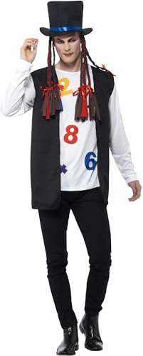 Smiffys 80s Pop Star Costume, Multi-Coloured with Top, Waistcoat, Hat & Braids, Adults, Unisex, Disco Costume