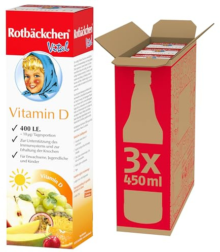 ROTBÄCKCHEN Vital Vitamin D 3er Pack (3 x 450 ml) | Nahrungsergänzungsmittel mit veganem Vitamin D3
