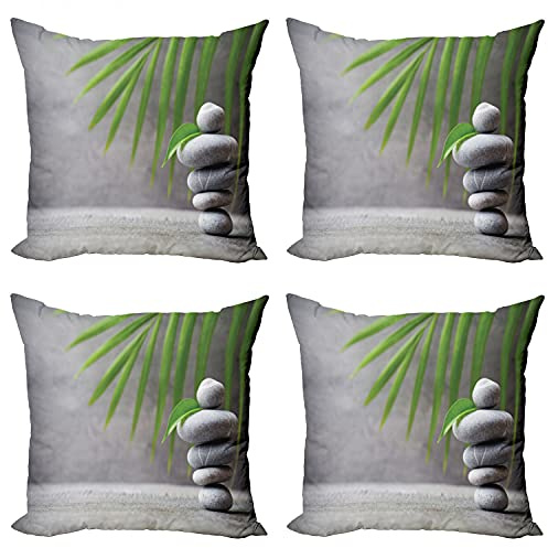 Ambesonne Rock Decorative Throw Pillow Case Pack of 4, Spa Treatment Tools Meditation Concepts Stability Therapy Theme Wellbeing Massage, Cushion Cover for Couch Living Room Car, 16, Multicolor