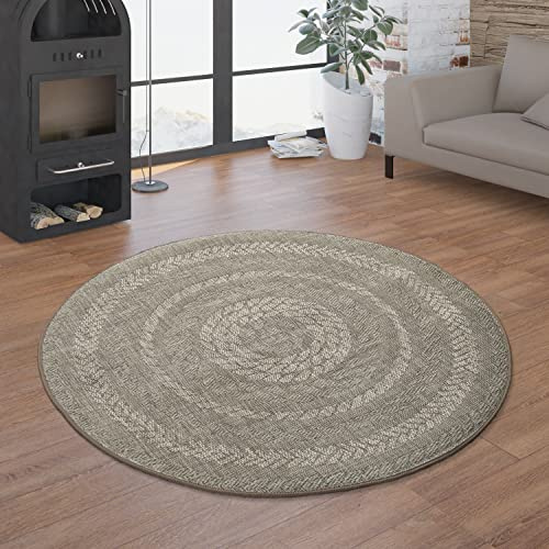 TT Home In- & Outdoor-Teppich, Rundes Flachgewebe Mit Sisal-Look Skandi-Design, In Beige, Größe:120 cm Rund