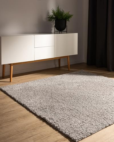 benuta Basic Hochflorteppich Soho - hellgrau 160x160 cm - Kuschelig Weicher Teppich im Minimalistischen Look - Pflegeleicht - Fußbodenheizung Geeignet