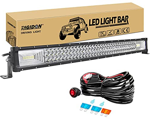 RIGIDON 32 pollici 80cm 405W barra led fuoristrada con 12V cablaggio kit | tripla fila barra luce led, luci di lavoro, per auto camion SUV UTE ATV barca 4x4 veicoli offroad, impermeabile, 6000K bianca