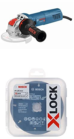 Bosch Professional Winkelschleifer GWX 9-125 S (für X-LOCK Zubehör, ScheibenØ: 125 mm, im Karton) + 5tlg. X-LOCK Trennscheiben Set (Edelstahl, Metall, Ø 125 mm)