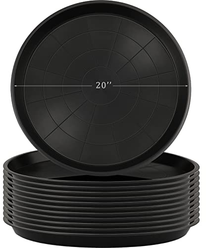 Eccliy Lot de 12 soucoupes Rondes en Plastique pour Plantes - Grand Pot de Fleurs - Robustes - Plateaux d'eau épais pour intérieur et extérieur - Noir (50,8 cm)