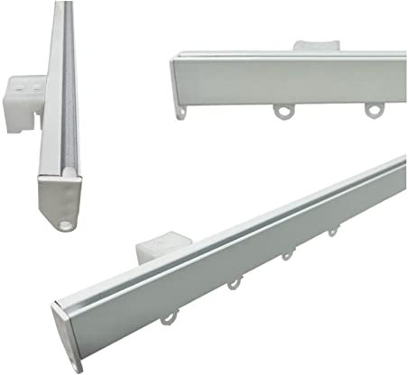 GLOBALCORPORATION Binario per tende a soffitto e parete in alluminio bianco con scorrevoli da interno Bastone Scorritenda per tendaggi moderni scorrimento manuale strappo kit completo (180 CM)