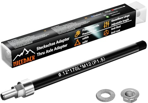 NICEDACK Thru Axle Adapter M12 x 1.5-170mm for Bike Trailer Hitch, 12mm Thru Axle with 1.5 Thread Pitch, 170mm Thru-Axle Adapter