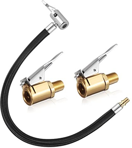 Opopark Ventilverlängerung Set,35cm Reifenfüller Schlauchadapter mit 2 Stück 8mm Autoventil Hebelstecker Air Chuck,Reifenfüllschlauch Messing Autoventil Adapter für Auto Fahrrad Motorrad Kompressor