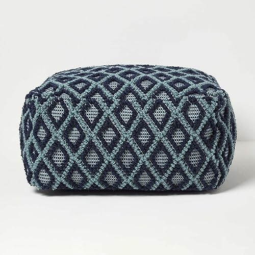 Homescapes Pouf Tula blau-Petrol mit 3D-Rautenmuster 55x30 cm, Sitzsack quadratisch, Sitzquader Bodenkissen