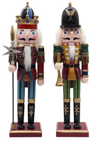 30cm Wooden Nutcracker Soldier Christmas Ornaments – 2 Pieces Large Traditional Xmas Decor, Festive Holiday Puppet Toy for Tree & Home Decorations