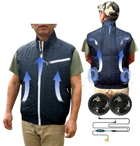 Cooling Vest for Men and Women with Air Conditioning Fans，Water-resistant Surface Lightweight Quick Dry with UV Protection - Ideal for Outdoor Work,Garden,Hiking,Fishing (Navy camo,L)