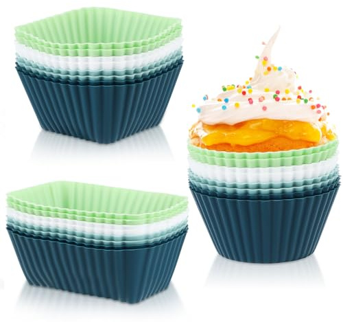 24 Stück Muffinform Silikon, Wiederverwendbare Silikon Muffinförmchen, Antihaft Beschichtete Muffin backform für Kuchen, Eincreme und Pudding