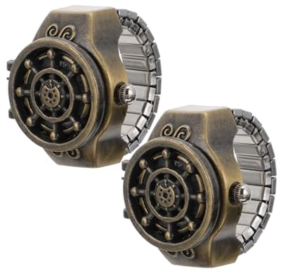 Holibanna 2 Stück Vintage Ringuhr für Damen Zinklegierung mit Aufklappbarer Abdeckung und Ruder Design Dekorativer Fingeruhrenschmuck im Retro Stil