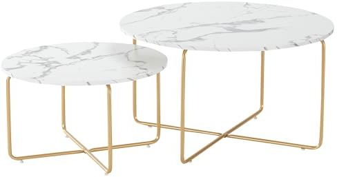 Couchtisch 2er Set Couch Beistelltisch Rundertisch 80X80CM(Kunstmarmor) | Satztische Couchtische Stubentisch Wohnzimmertisch Cauchsofa Kaffeetisch Holztisch Sofa Couch Tisch für Wohnzimmer Balkon