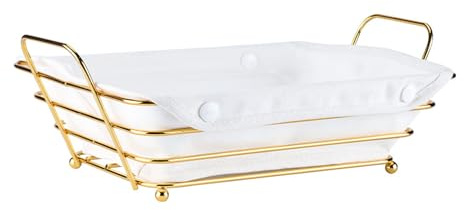 Cestas doradas para servir pan, cestas de alambre doradas de 30x20x10cm para frutas, verduras y pan, contenedor cuadrado de metal para servir y almacenar con forro de tela extraíble
