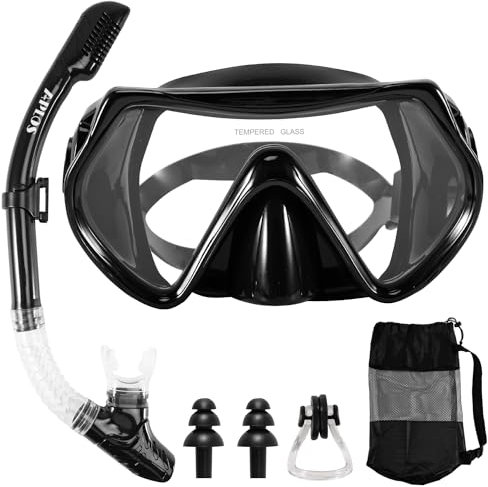 APLOS Schnorchelset Erwachsene, Schnorcheln Set mit Taucherbrille und Trocken Schnorchel,Anti-Fog Anti-Leck Schnorchelmaske aus Gehärtetem Glas,für Schnorcheln, Schwimmen und Tauchen-Eisenhaltig