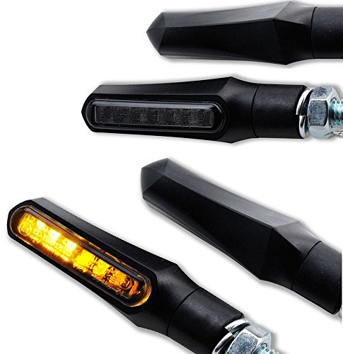 Germany Motorsports LED Mini Motorrad Blinker Shark e-geprüft schwarz universal 12V (LED Blinker, 2 Paar)