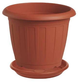 Generico Vaso cm 35 rotondo per fiori e piante + Sottovaso 30 cm, Plastica Color Terracotta - Esterno, Giardino, Balcone